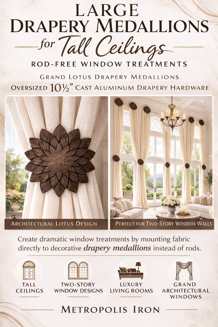 Large Drapery Medallions for Tall Ceilings by Misti St. Pierre