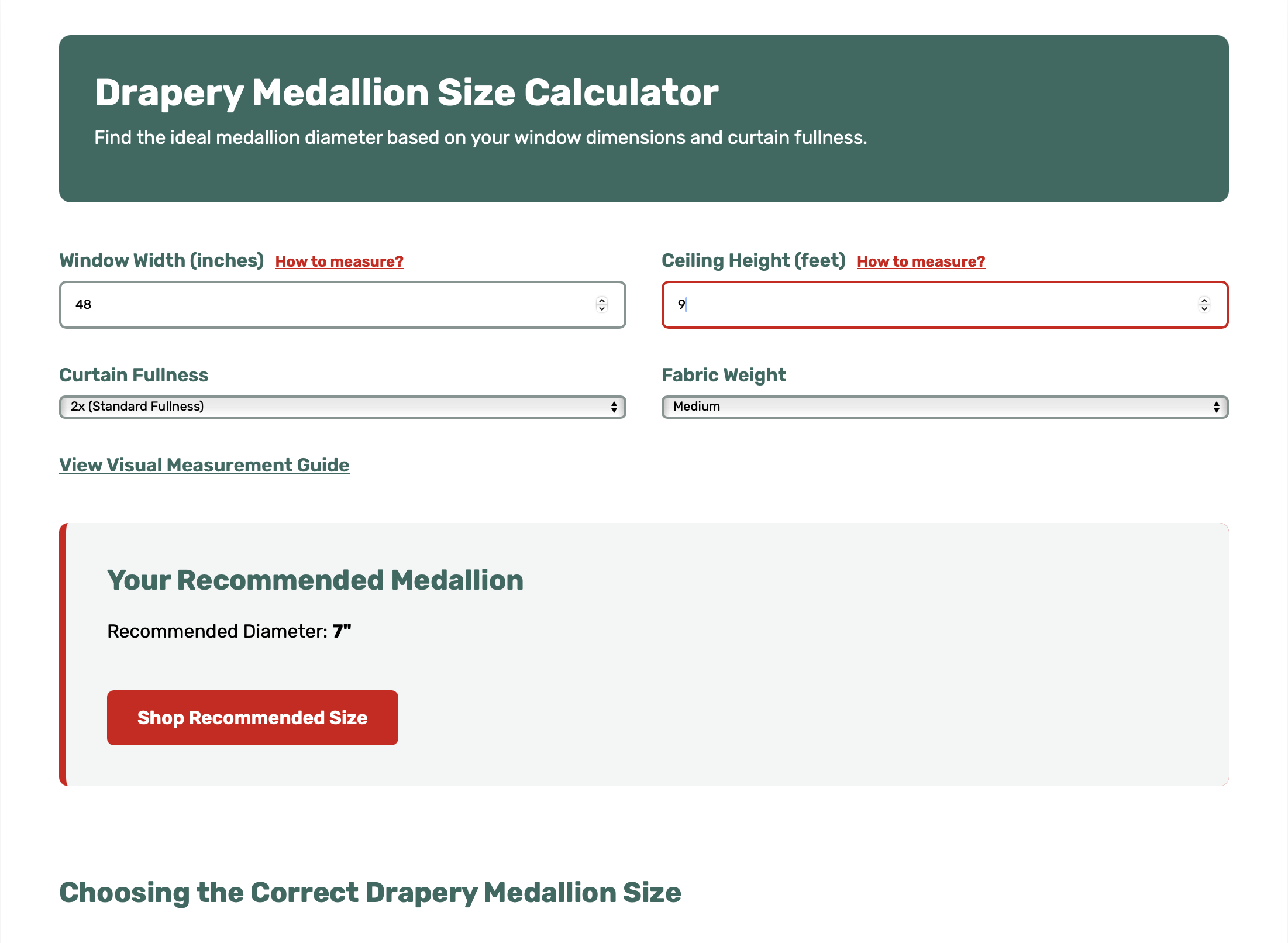 Metropolis Iron Drapery Medallion Calculator from Metroiron.net Metropolis Iron Drapery Medallion Calculator