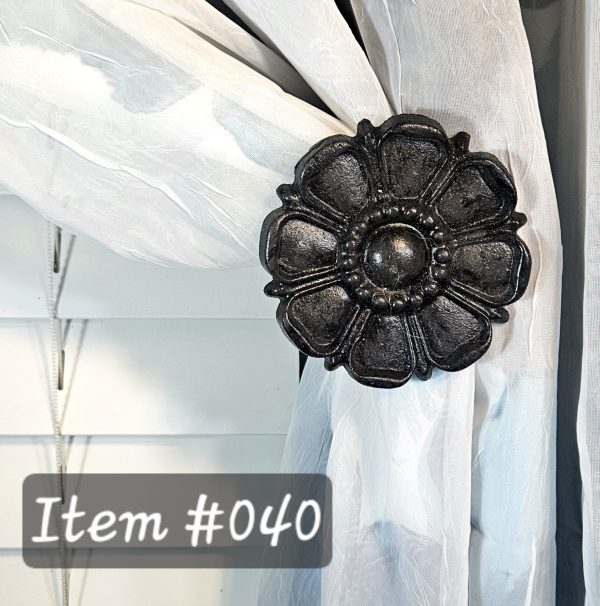 daisy flower drapery medallion, holdback, tieback, rosette, knob, hanger, window treatment hardware - Item #049