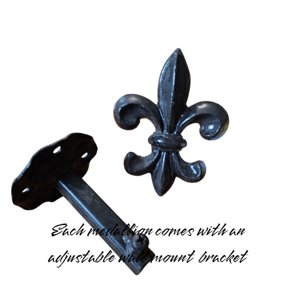 Fleur-di-lis French inspired drapery medallion, holdback, tieback, rosette, window treatment hardware - Item #140