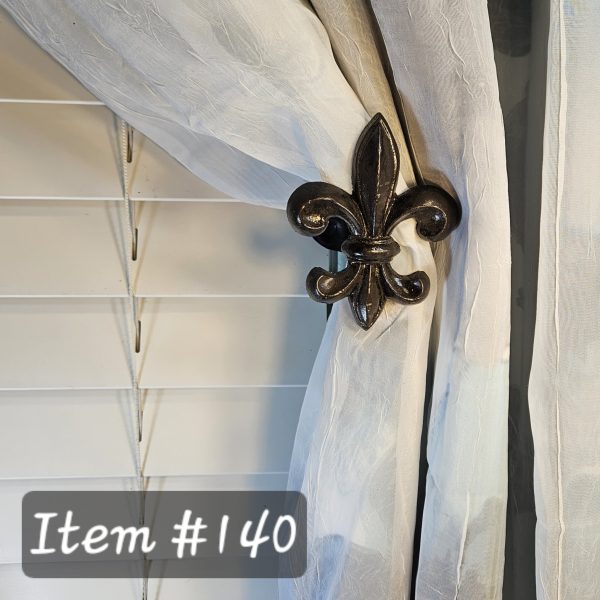 Fleur-di-lis French inspired drapery medallion, holdback, tieback, rosette, window treatment hardware - Item #140