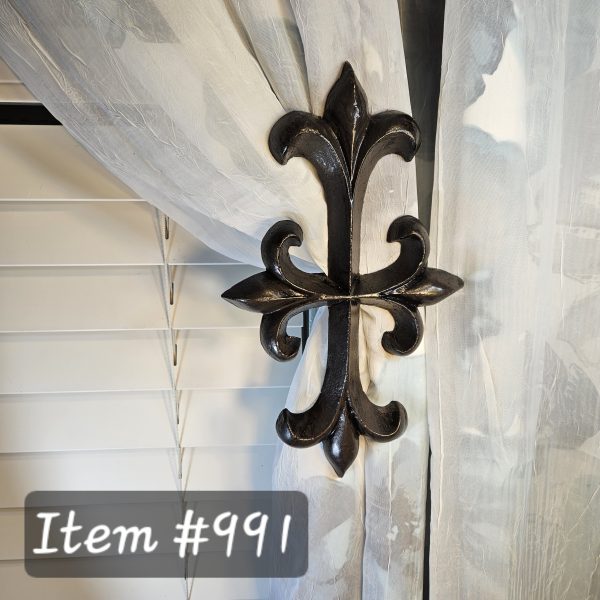 Fleur-di-list spear drapery medallion, holdback, tieback, rosette, window treatment hardware - Item #991