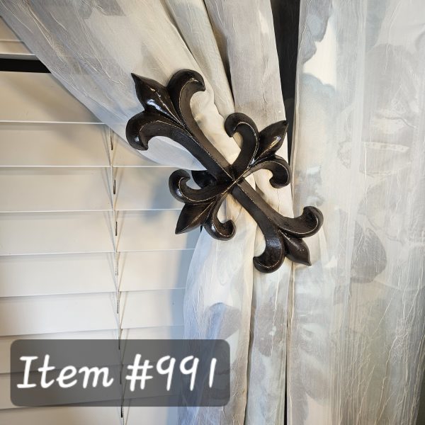 Fleur-di-list spear drapery medallion, holdback, tieback, rosette, window treatment hardware - Item #991